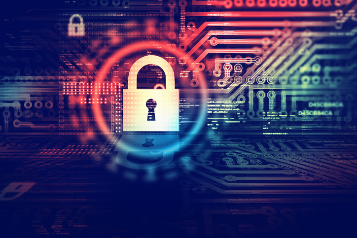 digital security concept: cable connections and lock