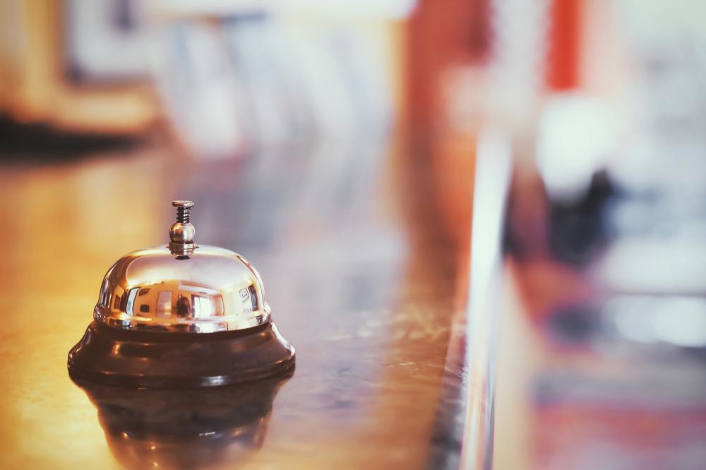 close up of hotel reception service bell