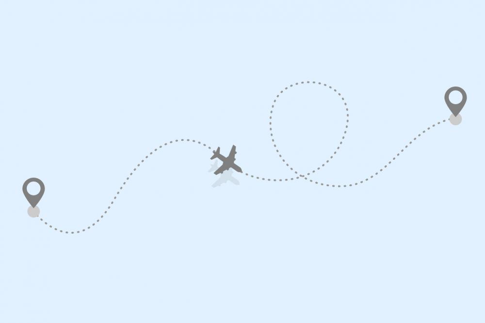 plane and it's track between departure and destination