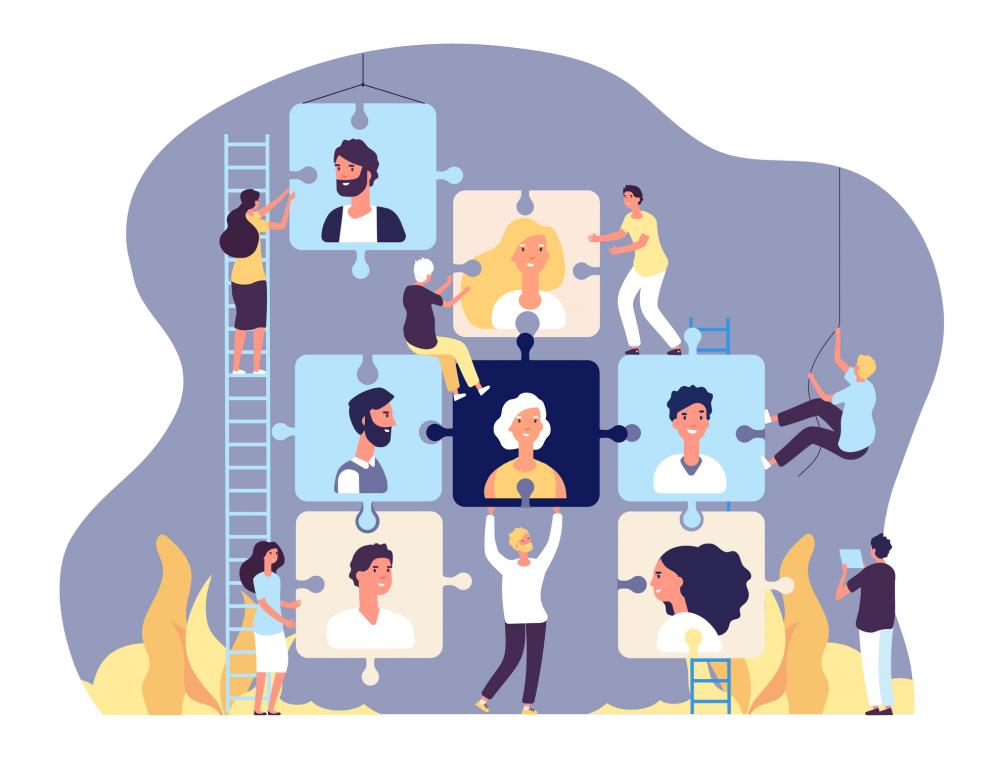 contract staffing concept: people putting puzzle pieces of employees together