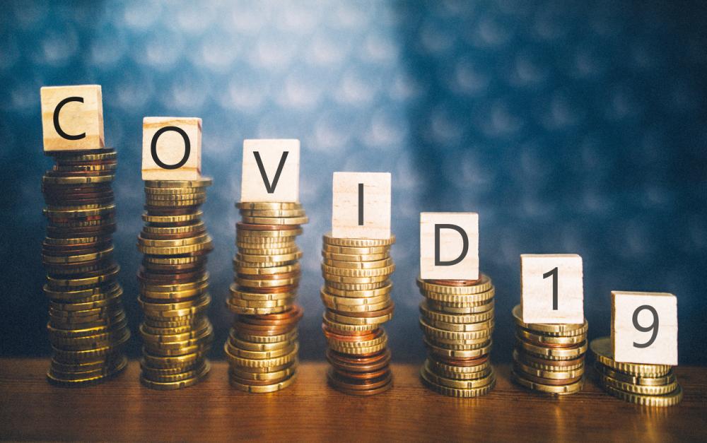 covid-19 on stacks of consecutively declining coins
