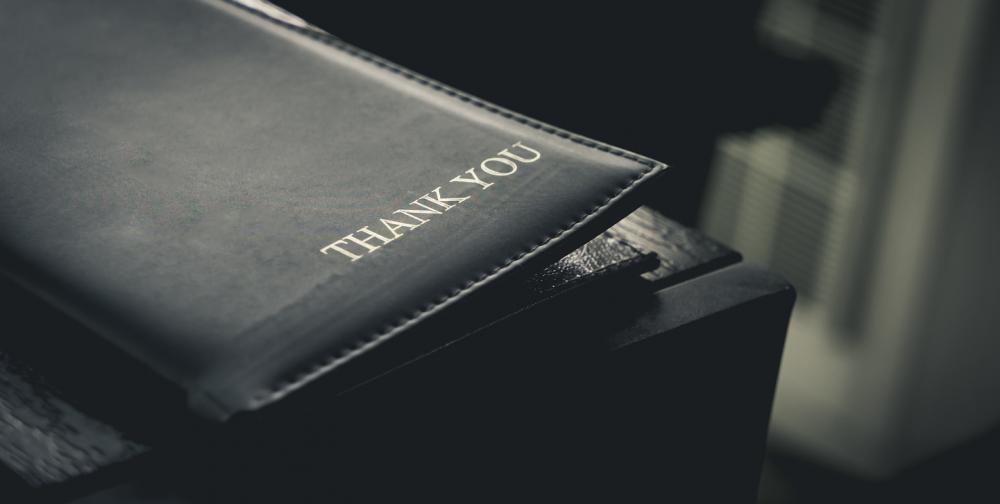 restaurant billing tray with thank you engraved