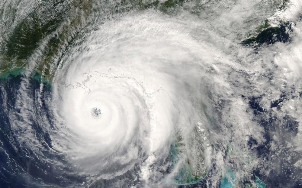 Category 5 super typhoon from outer space view.